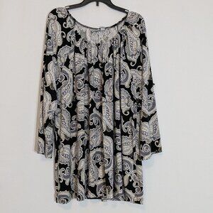 CROFT & BARROW Black/White Paisley Stretch Knit Pullover Top; Size 2X